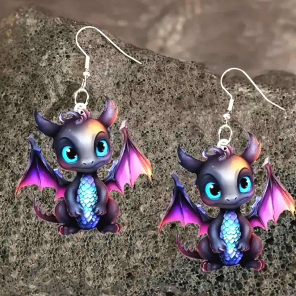 Hand crafted Bat Character Dangle Earrings - Picture 3 of 5